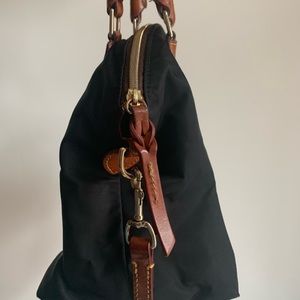 Dooney & Bourke Black Nylon & Brown Leather Satchel Bag - Excellent Condition
